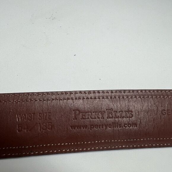Perry Ellis Leather Belt Size 54 Brown - Picture 6 of 9